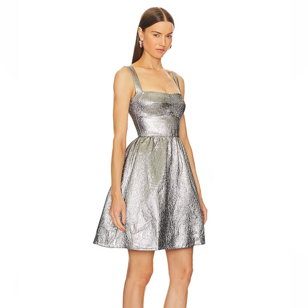 NEW With‎ Tags SALONI Rachel Mini Dress Size 8 Metallic Silver Cocktail Party